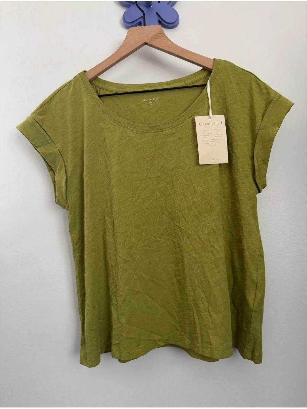 Garnet Hill Olive‑Tone Short Sleeve Scoop Neck Top